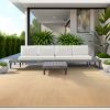 Outdoor 3-Piece Patio Furniture Set Solid Wood Sectional Sofa Set with Coffee Table Conversation Set with Side Table and Cushions, Grey+Beige - Beige