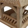 Floral Engraved Decorative Temple Top Mango Wood Hanging Bird House with Feeder; Brown - as Pic