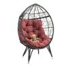 COOLMORE Outdoor Patio Wicker Egg Chair Indoor Basket Wicker Chair with Red Cusion for Backyard Poolside - as Pic