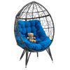 COOLMORE Outdoor Patio Wicker Egg Chair Indoor Basket Wicker Chair with Blue Cusion for Backyard Poolside - as Pic