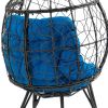 COOLMORE Outdoor Patio Wicker Egg Chair Indoor Basket Wicker Chair with Blue Cusion for Backyard Poolside - as Pic