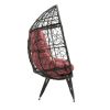 COOLMORE Outdoor Patio Wicker Egg Chair Indoor Basket Wicker Chair with Red Cusion for Backyard Poolside - as Pic