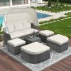 Outdoor Patio Furniture Set Daybed Sunbed with Retractable Canopy Conversation Set Wicker Furniture  - Beige