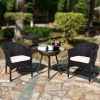 Outdoor Dining Wicker Chairs Patio Garden Furniture with Seat Cushions; Weave Rattan Armchair 1 PC (Black)  - KM0305-1-BLACK