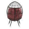 COOLMORE Outdoor Patio Wicker Egg Chair Indoor Basket Wicker Chair with Red Cusion for Backyard Poolside - as Pic