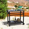 Outdoor Prep Cart Dining Table for Pizza Oven;  Patio Grilling Backyard BBQ Grill Cart - Black