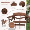 Circular Outdoor Wooden Picnic Table with Built-in Benches for Patio Backyard Garden; DIY; 1720lb Capacity; Natural/Gray - Brown - 6-person