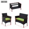 4 PC Rattan Patio Furniture Set Outdoor Patio Cushioned Seat Wicker Sofa - Black+green