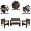 Outdoor 4pcs 1 Double Seat 2 Single Seat 1 Coffee Table Armrest Hollow Knit Combination Sofa,PE rattan and iron frame Sofa Set  XH - Brown Embossed Gr