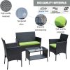 4 PC Rattan Patio Furniture Set Outdoor Patio Cushioned Seat Wicker Sofa - Black+green