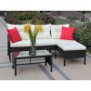 Outdoor patio Furniture sets 3 piece Conversation set wicker Ratten Sectional Sofa With Seat Cushions(Beige Cushion) - Brown