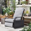 Outdoor Recliner Chair;  Automatic Adjustable Wicker Lounge Recliner Chair with 5.12'' Thicken Cushion - Gray - Brown Wicker