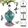 Hummingbird Feeder for Outdoors Hand Blown Colorful Glass Feeder with Ant Moat Gardening Supplies Bird Feeder Ant Proof - a