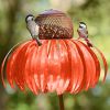 Bird Feeder Bottle with Stand Metal Flower Shaped Outdoor Garden Decoration Pink Coneflower Bird Feeder Container Accessories - Blue