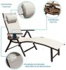 Aluminum Outdoor Folding Reclining Adjustable Chaise Lounge Chair with Cup Holder for Outdoor Patio Beach  - Beige