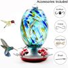 Garden Hummingbird Feeder with Perch - Hand Blown Glass - Blue