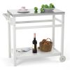 Outdoor Prep Cart Dining Table for Pizza Oven;  Patio Grilling Backyard BBQ Grill Cart - White