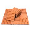 Outdoor Patio 6-Slat Eucalyptus Interlocking Deck Tile (Set of 10 Tiles) - as Pic