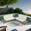 Outdoor 3-Piece Patio Furniture Set Solid Wood Sectional Sofa Set with Coffee Table Conversation Set with Side Table and Cushions, Grey+Beige - Beige