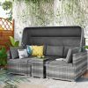 5 Pieces Outdoor Sectional Patio Rattan Sofa Set Rattan Daybed , PE Wicker Conversation Furniture Set/ Canopy and Tempered Glass Side Table, Gray - gr