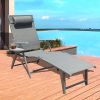 Aluminum Outdoor Folding Reclining Adjustable Chaise Lounge Chair with Cup Holder for Outdoor Patio Beach  - Gray