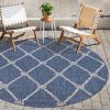 Home Decor Indoor/Outdoor Accent Rug Natural Stylish Classic Pattern Design - Navy|White - 7'6" ROUND