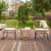 Balcony Furniture;  3 Piece Patio Set;  Outdoor Wicker Chairs with Glass Top Table and Soft Cushion;  Rattan Front Porch Furniture - brown