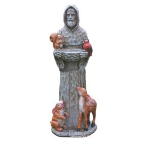 St. Francis St. Francis And Animal Friends Resin Crafts Outdoor Garden Statue Bird Feeder (Color: White)