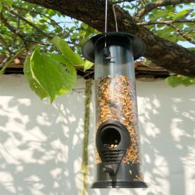 Outdoor Hanging Bird Feeder Automatic Pet Parrot Portable Feeder Dispenser (Color: Black)