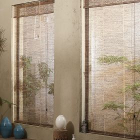 Summer Cloth Ramie Japanese Curtain Tea Room Retro Roller Blind (Option: Hemp brown hollow-35cm)